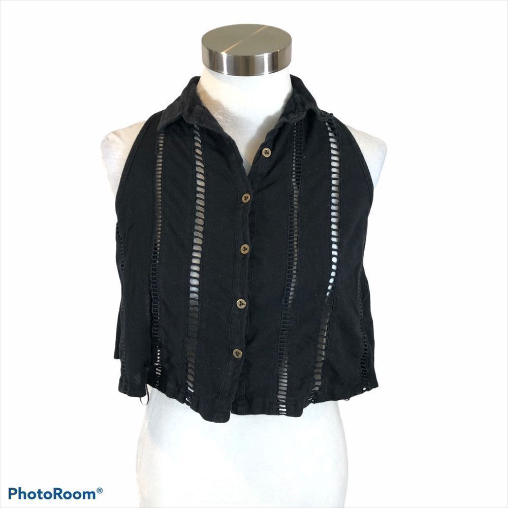Free People Black Dandy Cut Out Crop Top Size XS